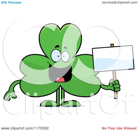 Cartoon Of A Happy Shamrock Mascot Holding A Sign Royalty Free Vector