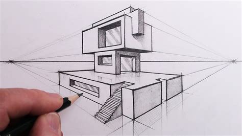 A simple overview of how to create shapes above and below the horizon line, as well as steps to creating a 1 point interior perspective drawing of a room. How to draw buildings like an architect in 2-point or 3 ...