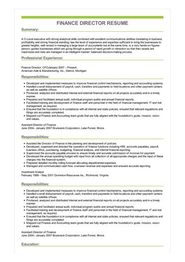 It's time to give your finance resume an upgrade. Finance Director Resume | Great Sample Resume