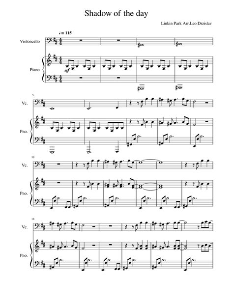 Linkin Park Shadow Of The Day Sheet Music For Piano Cello Mixed Duet