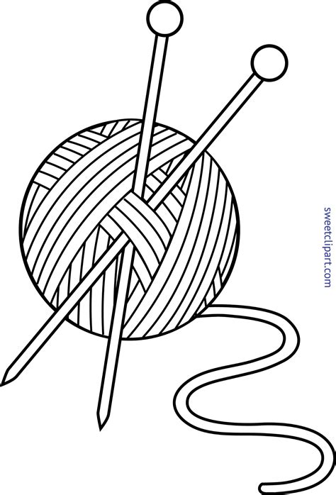 Knitting Yarn Needles Lineart Clip Art Simple Drawing Of Woolpng