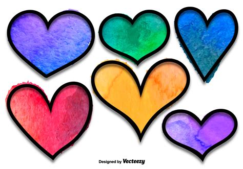 Watercolored Hearts Vector Set Download Free Vector Art Stock