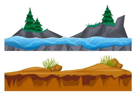 The Rocky Terrain Covered With Greenery In The Dark Stock Illustration