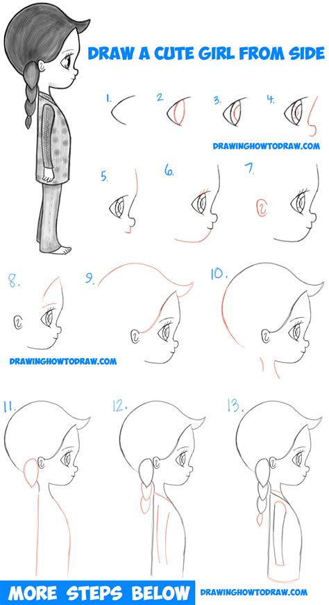 How To Draw A Cute Chibi Manga Anime Girl From The Side View Easy Step By Step Drawing