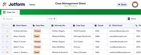 Case Management Sheet Template Jotform Tables