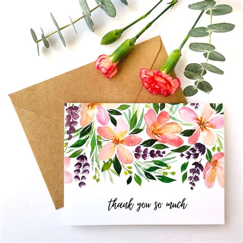 Floral Watercolor Thank You Cards Blush And Lavender Greeting Etsy