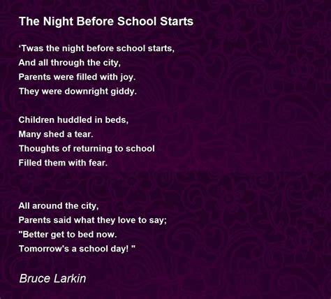 The Night Before School Starts By Bruce Larkin The Night Before