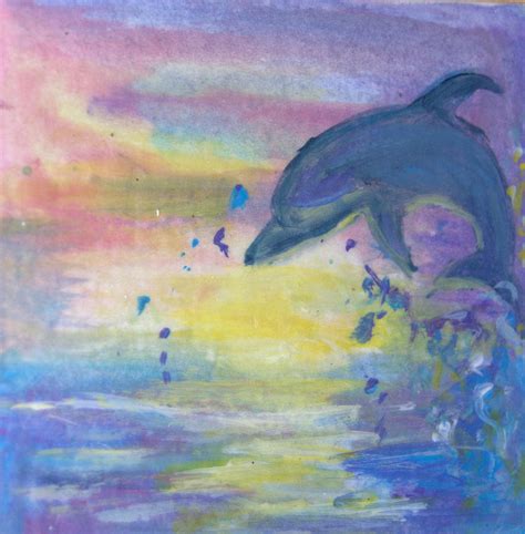Dolphin At Sunset Painting By Sarah Carnahan