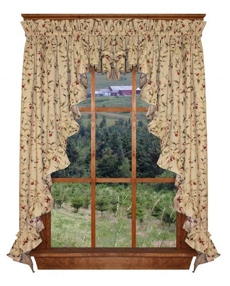 Cherry Blossoms Country Print 3 Piece Ruffled Swags And Filler Valance Window Curtains Sets Offer
