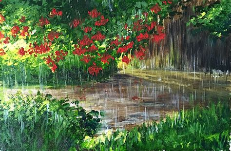Oil Paint Garden Under The Rain Rain Painting Acrylic Painting Mary