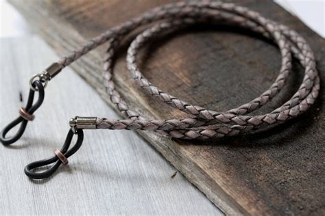 mens vintage gray leather eyeglass chain rustic leather etsy