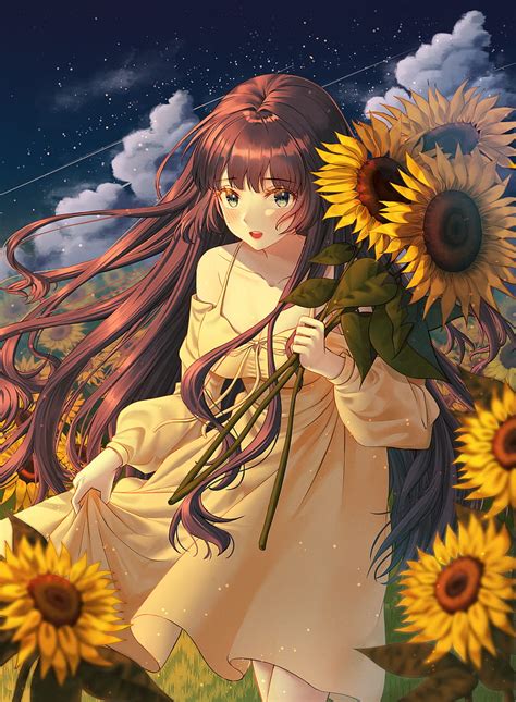Sunflower Anime Wallpaper Summer Day Sunflower Anime Scenery