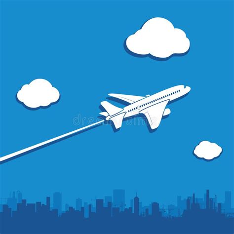 Aircraft Flies In The Sky Above The City Stock Vector Illustration