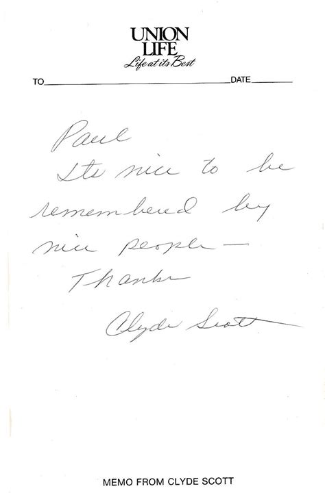Todd Mueller Autographs Clyde Scott Handwritten Signed Note