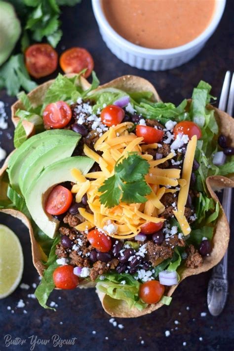 Taco Salad With Homemade Tortilla Bowls Butter Your Biscuit