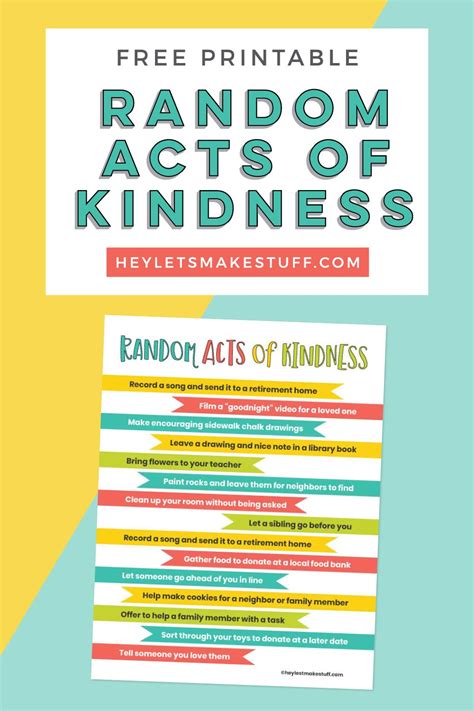 Random Acts Of Kindness For Kids Printable Hey Lets Make Stuff
