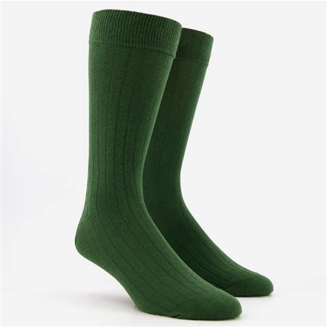 Wide Ribbed Olive Green Dress Socks Mens Cotton Socks Tie Bar