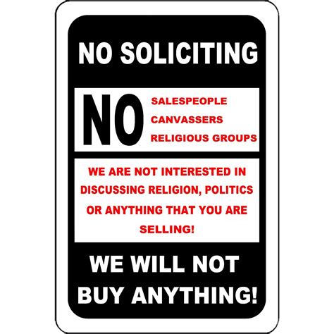 No Soliciting Sign Indooroutdoor Use Will Not Rust Safety Notice