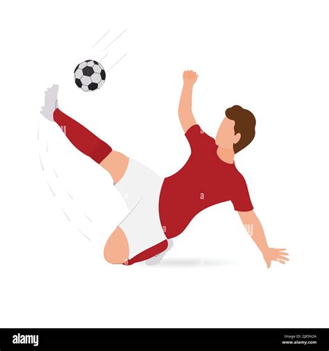 Cartoon Male Soccer Player Kicking Ball On White Background Stock