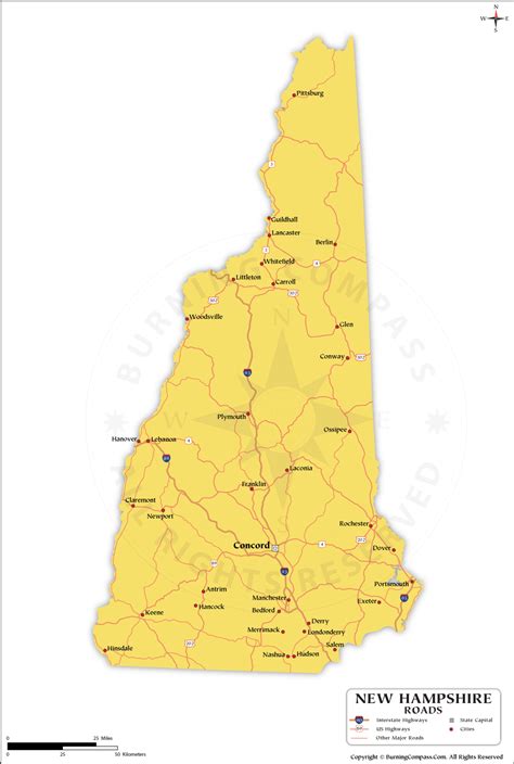 New Hampshire Road Map With Interstate Highways And Us Highways