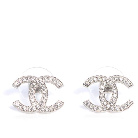 Chanel Crystal Cc Earrings Silver 76925