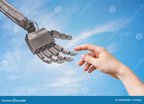 Robot Hand And Human Hand Are Touching Artificial Intelligence And