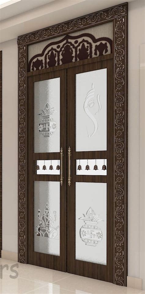 Pooja Room Glass Door Carved Door Frame Etching Glass Panel On Door