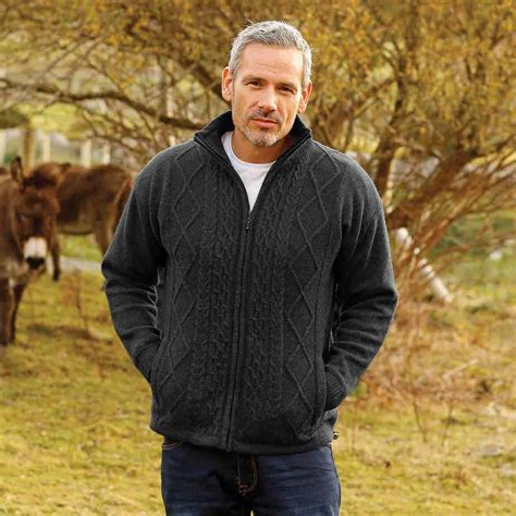 Mens Gray Irish Wool Sweater Full Zip Celtic Clothing Company