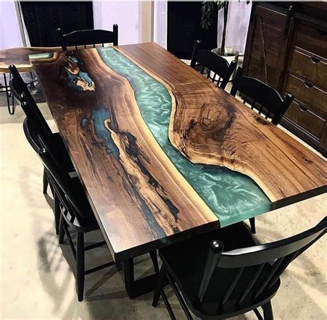 Green Epoxy Table With Clear Resin River Live Edge Wooden Etsy