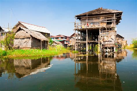 Myanmar Landscape Inle Lake Village Stock Image Image Of Ecology