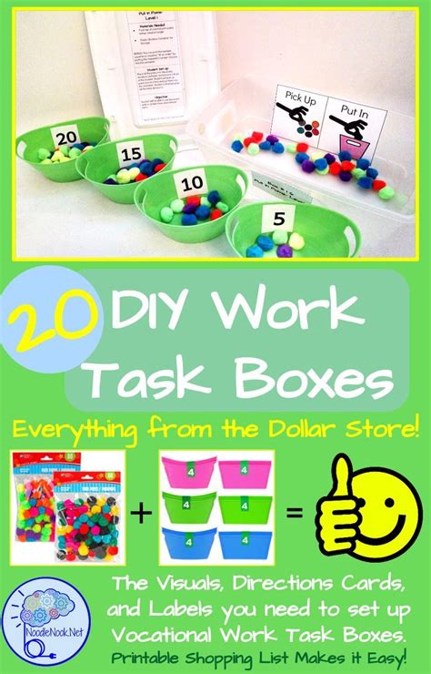 Dollar Store Work Task Boxes This Printable Has Iep Goals Directions