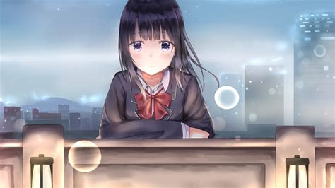 Download 2048x1152 Wallpaper School Uniform Anime Girl Cute Sad