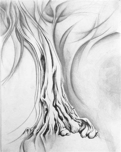 Original Abstract Tree Drawing In Ink And Graphite Black And White