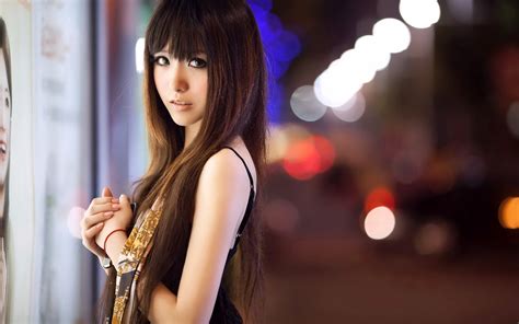 hình nền đàn bà mô hình tóc thẳng tóc dài brunette nhìn vào người xem châu Á nhiếp ảnh