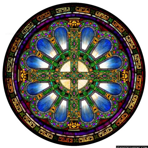 "Crossed Columns Rose Window" Stained Glass Window