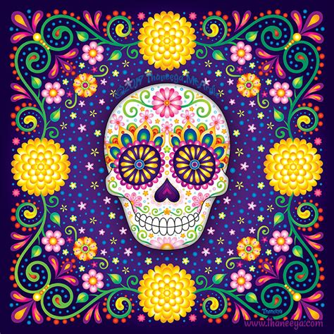 Sugar Skull Art Colorful Day Of The Dead Art By Thaneeya