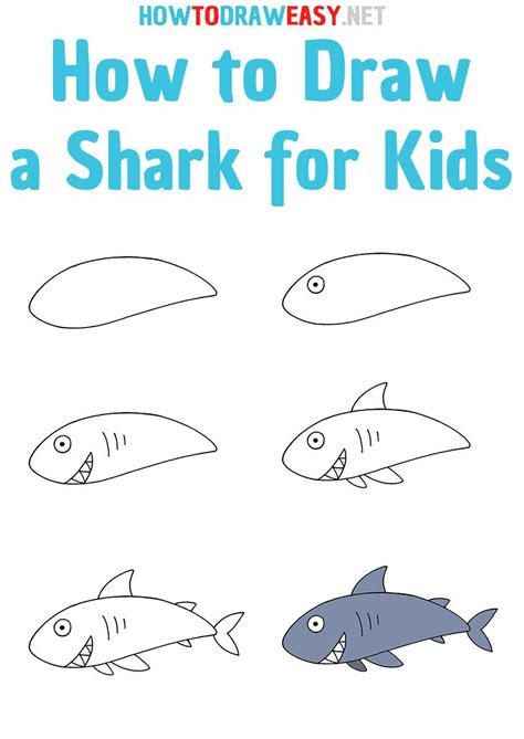 How To Draw A Shark For Kids Step By Step Drawing Lessons For Kids
