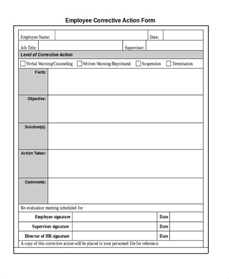 Employee Corrective Action Form Printable