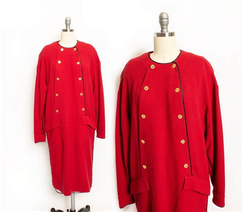 Vintage Chanel Dress 1980s Red Wool Knit Satin Trim Deja Vintage