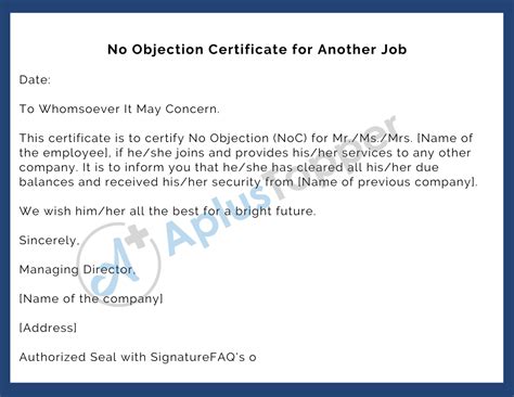 No Objection Certificate Form