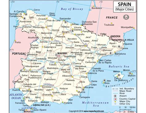 Map Of Spain And Portugal With Major Cities