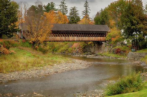 Woodstock Covered Bridge In Vermont Fall Foliage