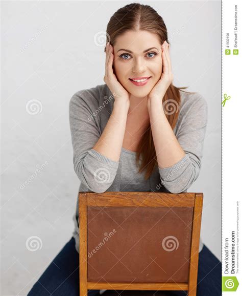 Woman Sitting On Chair Beautiful Model Chair Back Stock Photo