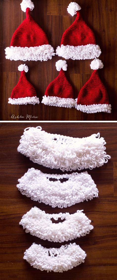 5 Sizes Of Santa Beanies And 4 Sizes Of Beards Use These Free Crochet