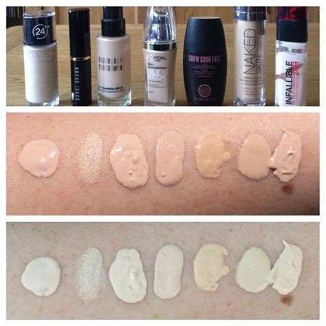 Pale Foundation Swatches All In Order Under Their Corresponding