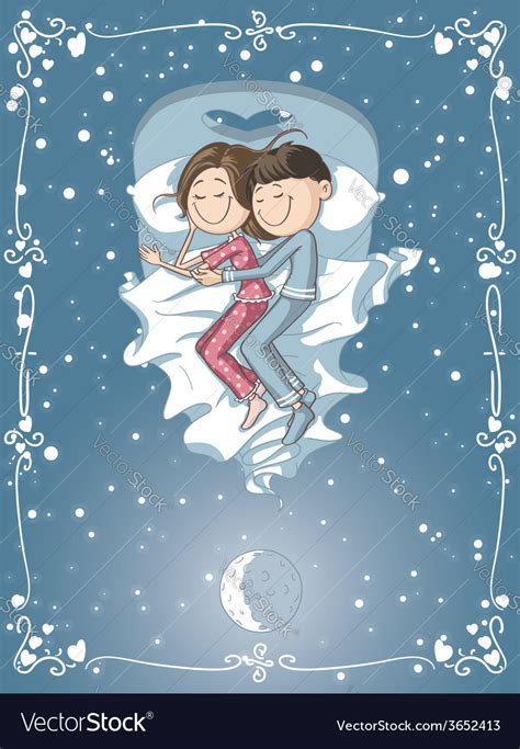 Cute Cartoon Couple Cuddles In Bed Royalty Free Vector Image