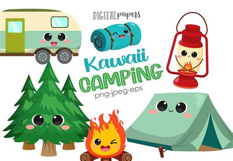 Premium Vector Clipart Kawaii Camping Clipart Kawaii Camping Clip Art Set High Quality Vectors