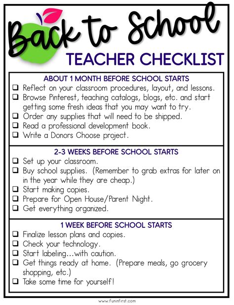 Back To School Teacher Checklist Fun In First