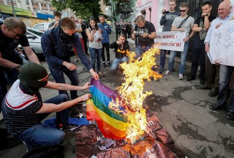 Flying a rainbow flag in russia is illegal, even dangerous. Rainbow flag burned at Ukraine Pride event - Photos,Images ...