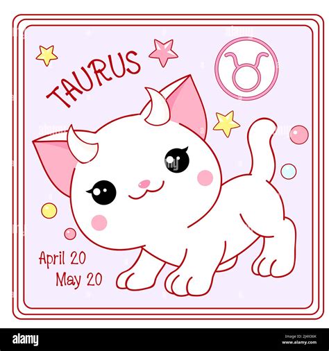Zodiac Taurus Sign Character In Kawaii Style Square Card With Cute